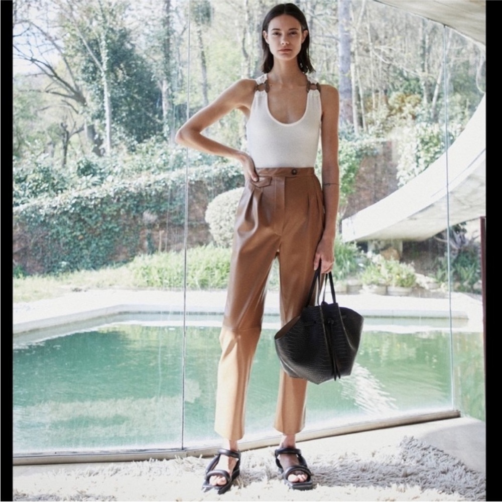 Nanushka tan vegan leather pants medium